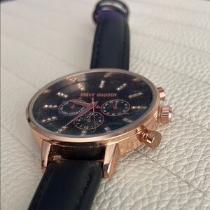 Steve Madden Black and Rose Gold Chronograph Watch